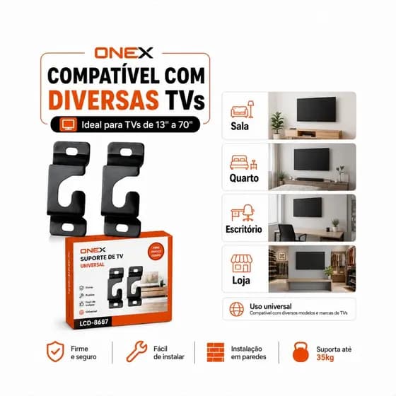 Suporte Fixo TV Universal Parede Smart TV LED LCD 14 a 55 Polegadas Reforçado Fácil Instalação Aço
