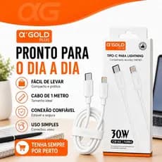 Cabo USB Type C Para Lightning iPhone 30W 1M 1 UN Kit 2 3 4 Turbo Carga Rápida Reforçado Branco