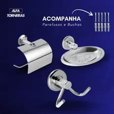 Kit Acessórios para Banheiro Saboneteira + Porta Papel Higiênico + Cabide Duplo Aço Inox Luxo