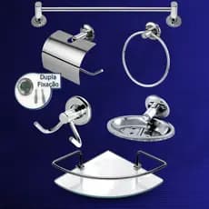 Kit Acessórios Para Banheiro 6 Peças Inox com Porta Shampoo Canto Vidro Temperado