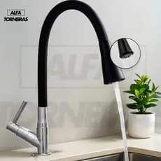 Torneira Gourmet Flexível Cozinha Preto Bancada Pia Jato Duplo Cone 1/4 de Volta