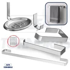 Acessórios Banheiro Inox 5 Peças Kit Completo Quadrado Premium com Saboneteira