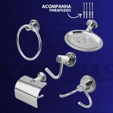 Kit Acessórios 5 Peças Banheiro Inox Slim Conjunto Completo Cromado Fixação Dupla