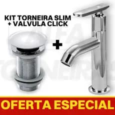 Kit Torneira de Banheiro em ABS com Válvula Click 7/8 em Inox P/ Pia Bancada Lavatório Lavabo