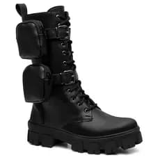 Bota Coturno Cano alto e Sola Tratorasa Com Bags