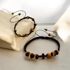 Pulseira Pedra Natural Olho de Tigre Ajustável Unissex Estilo Premium