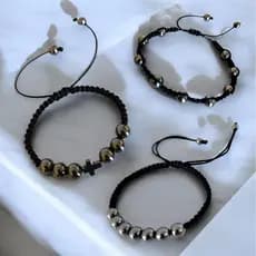 Pulseira Pedra Natural Hematita Ajustável Unissex Estilo Premium