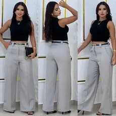 Calça Pantalona Social em Alfaiataria Com Cinto Couro do Tamanho P ao GG | Calça Femina Alfaiataria | Calça WIDELEG
