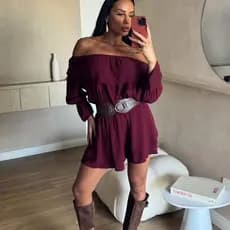 Conjunto Feminino com Shorts Saia e Blusa Bata em  Tecido Viscolinho | Conjunto  Boho Chic Tendência