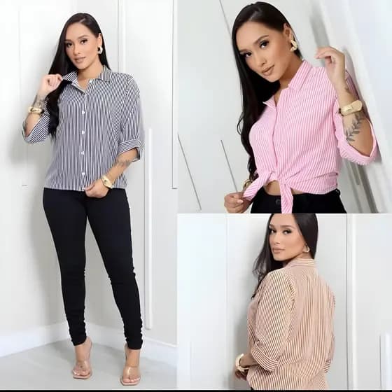 Camisa Feminina Social Manga 3/4 do Tamanho M ao GG | Blusa Social Feminina Manga Curta | Camisa Feminina Elegante