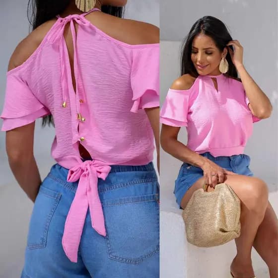 Blusa Feminina do Tamanho P ao GG | Cropped Feminino Tecido Duna | Blusa Verão Elegante | Blusa com Bababo