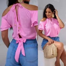 Blusa Feminina do Tamanho P ao GG | Cropped Feminino Tecido Duna | Blusa Verão Elegante | Blusa com Bababo