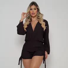 Saída De Praia Macaquinho Ajustável Grepiado Moda Verão Várias Cores