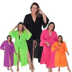 Saída De Praia Piscina Plus Size Xxg Longa Manga 3/4 Varias Cores Verão