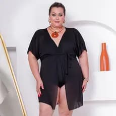 Saida De Praia Plus Size XXG Canga Estilo Kimono Curta Amarrar Verão