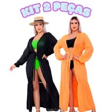 Kit com 2 Saída de Praia Manga Longa com Elástico na Manga Babado Saia Linda Varias Cores