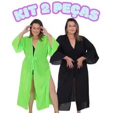 kIT 2 SaídaS De Praia Piscina Plus Size Xxg Longa Manga 3/4 Varias Cores Verão