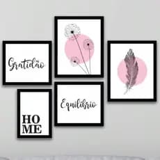 Quadros Decorativos Frases Gratidão  Kit 5 Mosaico Com Moldura Impressa Envio Imediato