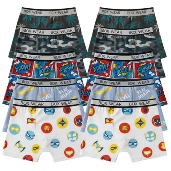 Kit Cuecas Boxer Infantil Estampadas Boxerwear Microfibra com Forro Algodão