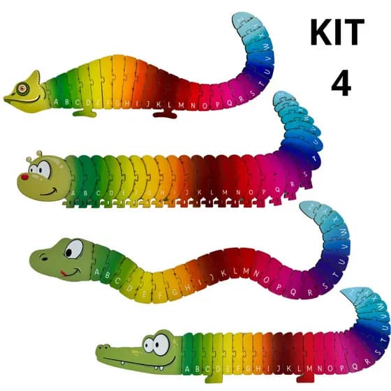 Kit 4 Quebra Cabeça Bichos Alfabeto Infantil Brinquedo Pedagógico Educativo