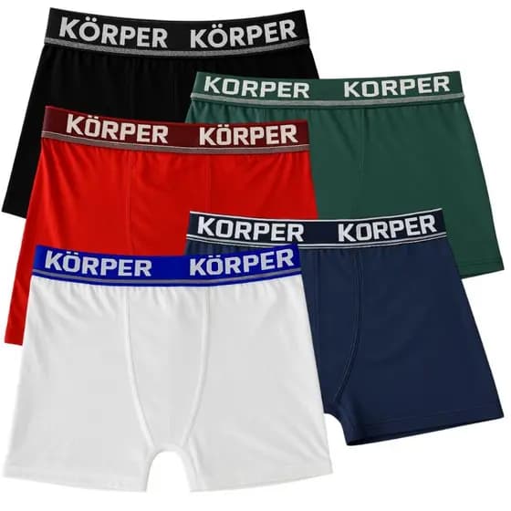 Kit 5 Cuecas Boxer Masculinas Korper Cores Sortidas Conforto Premium