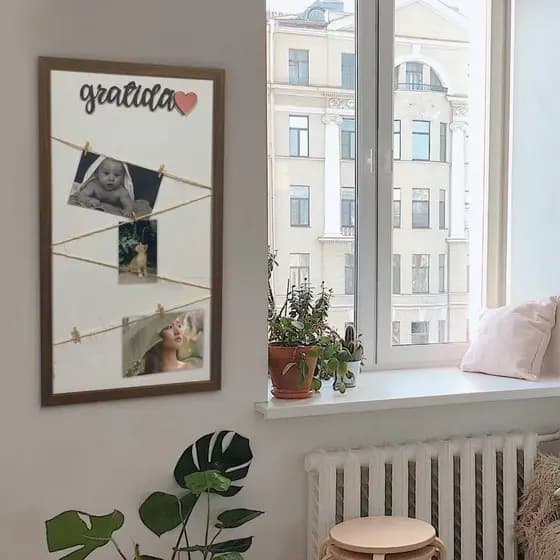 Porta Foto Gratidão Painel Multifotos MDF Madeira Viral Frase Branco Quadro
