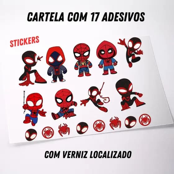 Adesivo Sticker  C/ 17 Unidades  Alta Qualidade Brilho 3D e Super Resistência com Verniz Localizado Miles Morales