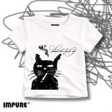 Baby Tee Feminina IMPURE – "Shut Up" Cat | Indie-Sleaze Archive Y2K Grunge