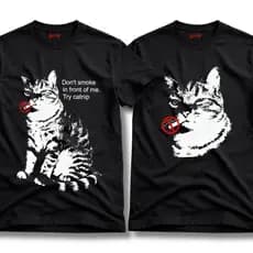Camiseta Gato Don't Smoke Try Catnip Preta Algodão Unissex Street P ao G4