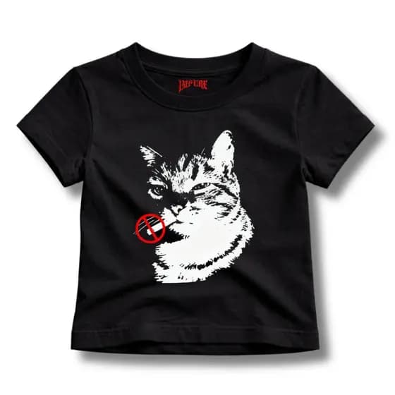 Baby Tee Estampa Y2k Gato  Feminina Estampada Estilo Retrô Casual Tumblr Corte Reto Algodão Macio