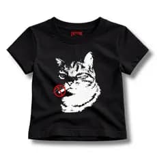 Baby Tee Estampa Y2k Gato  Feminina Estampada Estilo Retrô Casual Tumblr Corte Reto Algodão Macio