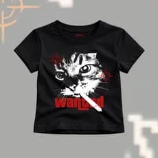 Baby Tee Y2K Cyber Goth Gato Wanted - Camiseta Justa 100% Algodão Estilo Anos 2000