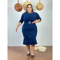 Vestido Feminino Midi em Crepe com Cinto