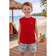Conjunto Infantil Menino Regata Algodão + Bermuda Estampa ALEATÓRIA Roupa Infantil Menino Verão Conforto