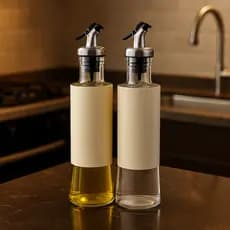 2 Galheteiro para Azeite Vinagre Oleo Cor Creme Vidro Bico Aço Hermetico Cozinha Moderna Porta Azeiteiro Vinagreiro