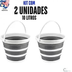 Kit de 2 Balde Retrátil Dobrável Silicone 10L Compacto Bacia Versátil Vasilha Resistente para Limpeza Camping e Viagem