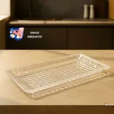 Kit 2 Travessa De Cristal Retangular Vidro Para Bolo Rocambole Petisco Bandeja Diamante Servir Mesa Posta Transparente