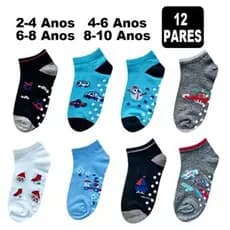 Kit 3/6/12 Pares Meias Infantil Menino Masculino Estampada Antiaderente/2-4 Anos/4-6 Anos/6 a 8 Anos/8 a10 Anos
