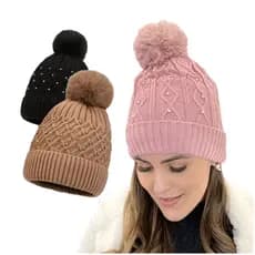Touca Gorro De Lã Antialérgica Feminina Forrada De Pelinho com Pompom Pérola
