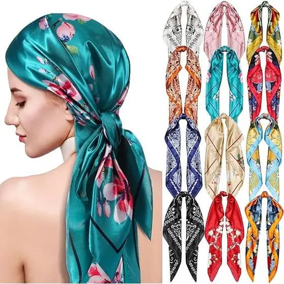 Lenços Cetim Cabeça Pescoço de Seda Super Moda Elegante Primavera Grande 90cmx90cm| Várias Formas de Usar