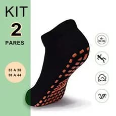 Kit 2 Pares Meia Soquetes Antiderrapante Esportivas Pilates Fisioterapia Yoga Idoso Adulto Infantil 38 a 44 BL