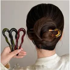 Kit 3 peça grampo de cabelo em U vintage de acetato para mulheres, acessório para coque