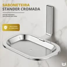 Saboneteira Quadrada de Parede Stander Cromada | EstiloChic – Aço Inox Brilhante