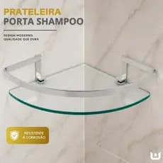 Prateleira Porta Shampoo Canto Quadrado Vidro 6mm Cromado Banheiro