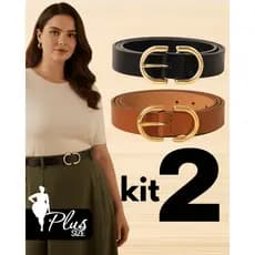 Kit 2 Cintos Feminino Plus Size Elegante Fino Social Couro Sintético Alfaiataria Casual Lola