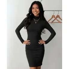 Vestido Midi Juvenil Canelado Elegante Infantil Quentinho Gola Alta Menina Inverno Manga Longa Amy