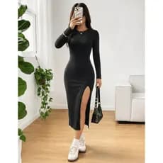 Vestido Midi Elegante Tubinho Elegante Social Manga Longa De Frio Coladinho Inverno Lia