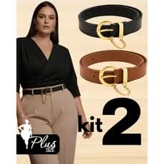 Kit 2 Cinto Feminino Plus Size Fino Elegante Alfaiataria Casual Fivela Corrente Dourada Social