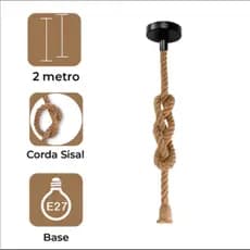 Pendente Luminária Vintage Corda Retro Rústico Soquete Bocal E27 Canola De Metal Para Teto