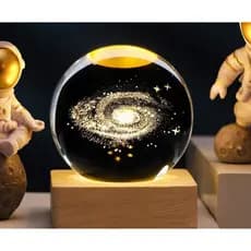 Luminária Bola de Cristal Led Mesa Globo Vidro 3d Base Madeira Decoração Abajur Presente Enfeite Lua